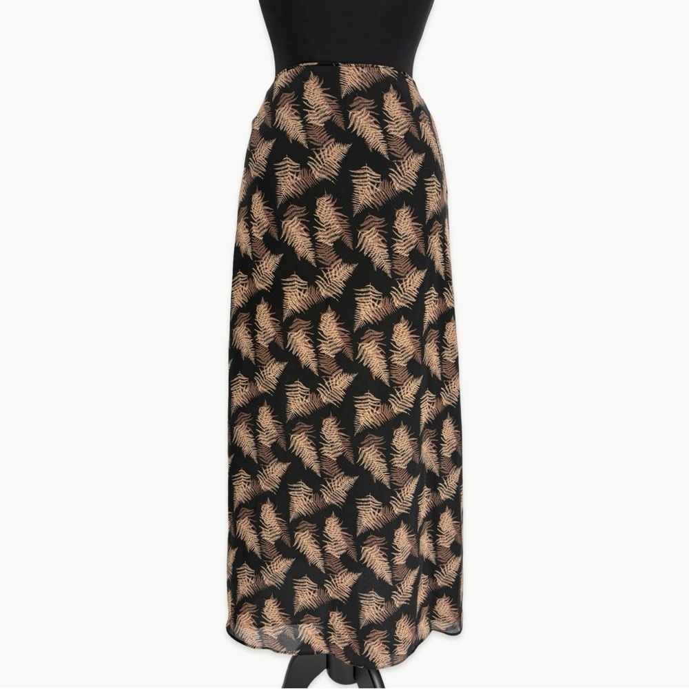 Vintage Calvin Klein Silk Maxi Skirt Bias Cut 90s Minimalist Size 4 Black Tan
